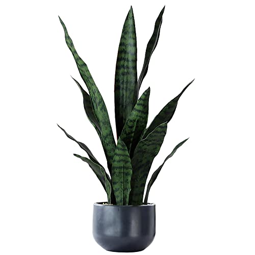"Artificial Plants Sansevieria Snake Plant with Black Plastic Planter Greenery Perfect Faux Agave Fake Plants in Pot for Home Office Indoor and Outdoo D??cor (22"" Green)"