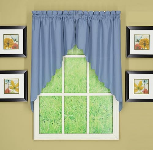 "Today's Curtain Orleans 38"" Swag Pair Tambour Scallop Edge Curtain, Blue, 60"" W x L (Pack of 1)"