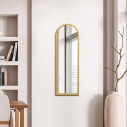 "MirrorOutlet The Arcus - Gold Metal Framed Modern Arched Wall Mirror 47"" X 16"" (120CM X 40CM) Black. 2cm Wide Frame and 3cm Deep"