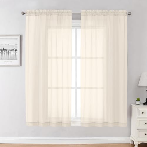 Chyhomenyc Cream Sheer Curtains 63 Inches Long 2 Panels, Light Filtering Bright Lightweight Curtains for Living Room, Soft Gentle Voile Rod Pocket Bedroom Window Drapes, 59Wx63L Inch, 2PCS