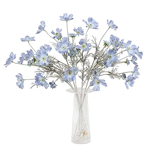 2 Pcs Artificial Fake Flowers Plants Cosmos Silk Flower Arrangements Wedding Bouquets Decorations Plastic Floral Table Centerpieces for Home Kitchen Garden Party Decor Approx 23.6'' High - Light Blue