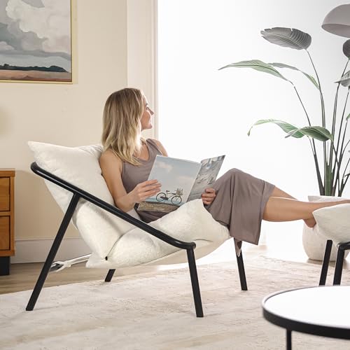 Zinus Ada Accent Lounge Chair – Metal Frame Sling Chair with Foam Cushioning, Easy Assembly – Bouclé