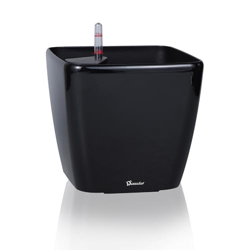 Dexceder 11x10 Self Watering Planter (Black High Gloss) - Inner Mat Design, Thickened Table Flower Plant Pot with Water Level Indicator Indoor Outdoor