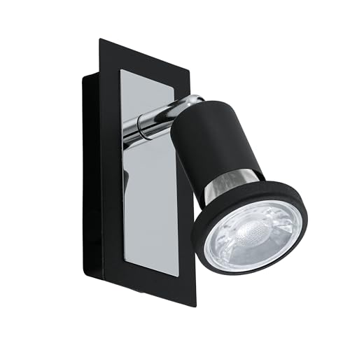 Eglo LED Wall Lamp Sarria, Wall Light, Metal Wall Spotlight, Living Room Lamp in Black, Chrome, Lamp with Switch, Spot Including GU10 Bulb, Warm White