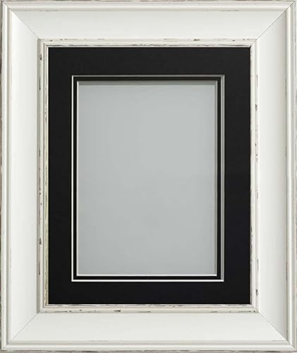 Frame Company Brooke Antique White Photo Frame, Double Black Mount, A4 for 9x6 inch, fitted with perspex