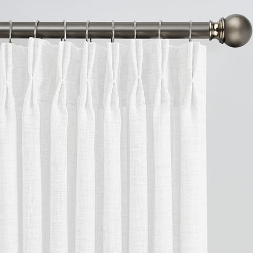 RAIN CITY White Linen Pinch Pleated Semi Sheer Curtains 2 Panels 45 Inches Long, Back Tab with Hooks, Window Treatment Curtains for Bedroom Cabin 42 Inch Wide