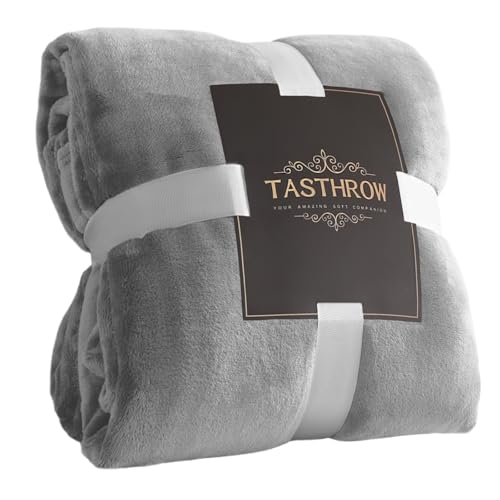 TASTHROW Large Flannel Fleece Throw Blanket, 50??70 Inch - Cozy Lightweight Thick Blanket - All Seasons Suitable for Women, Men and Kids (Light Grey)
