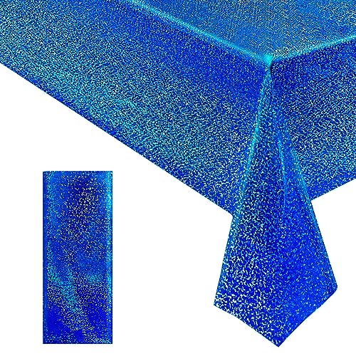 "1 pcs Royal Blue Holographic Party Tablecloth 40"" x 108"" Iridescence Plastic Table Cloth Navy Blue Sparkly Table Covers for Graduation 4th of July Birthday Winter Mermaid Christmas Party Decoration"