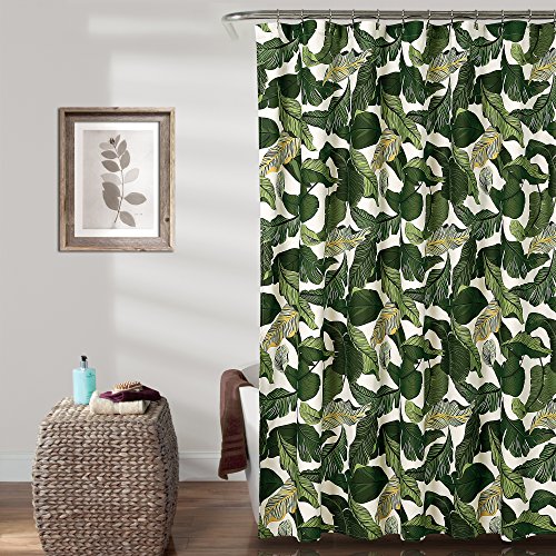 "Lush Decor Tropical Paradise Shower Curtain - Fabric Leaf Rainforest Island Print Design, 72"" x 72"", Green"