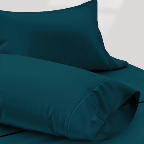 Texas Linen Co. 100% Egyptian Cotton Pillow Cases King Size Set of 2 - Luxury 1200 Thread Count Sateen Weave Teal Pillow Covers, Soft & Breathable Extra Long Staple Pillowcases, Fits King Size Pillows