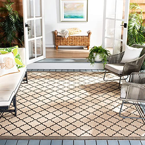 Safavieh Geometric Rug for Living Room, Dining Room, Bedroom - Beachhouse Collection, Short Pile, in Creme and Brown, 91 X 152 cm