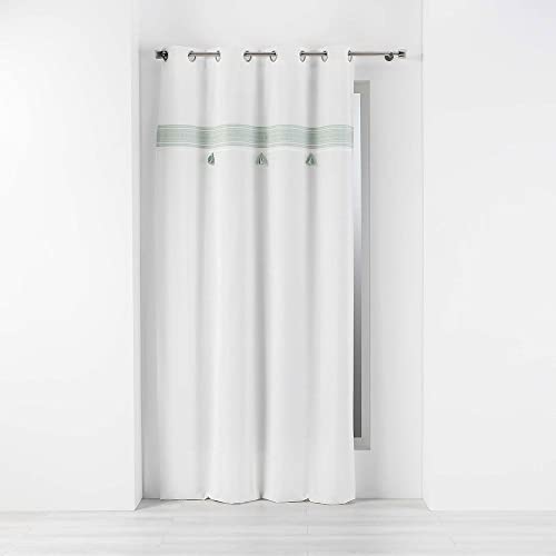 Douceur d'Intérieur, Eyelet Curtain 140 x 240 cm Amaya Mint Cotton Plain and Embroidered Top