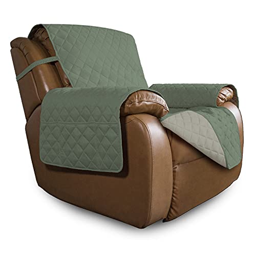 Easy-Going Oversized Recliner Reversible Sofa Cover Furniture Protector Couch Cover Water Resistant Elastic Straps Pets Kids Dog Cat (Oversized Recliner, Greyish Green/Beige)