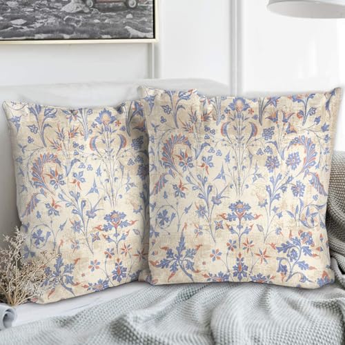 BUAEL Boho Floral Throw Pillow Covers 16x16 inch Set of 2,Cream Boho Rug Geometric Floral Pattern Decor Double Sided Pattern Cushion Cover Soft Pillow Case Living Sofa Room Bed Square Pillow Cover