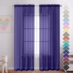 OVZME 2 Pieces Sheer Curtains 96 Length Window Treatments, Voile Drapes Light Airy Window Decor for Patio Door Living Room Bedroom, Each W42 X L96 inches, Purple