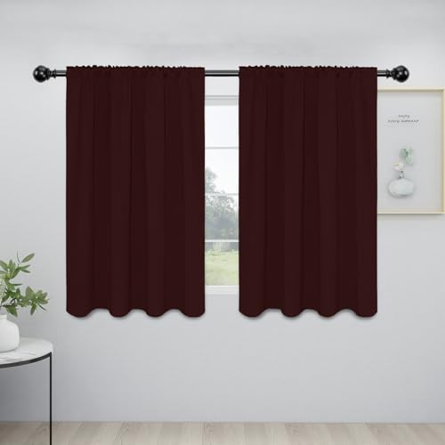 Easy-Going Rod Pocket Blackout Curtains for Bedroom, Room Darkening Window Curtains for Living Room, Thermal Insulated Noise Reduction Solid Window Drapes, 2 Panels(42x45 in, Wine)