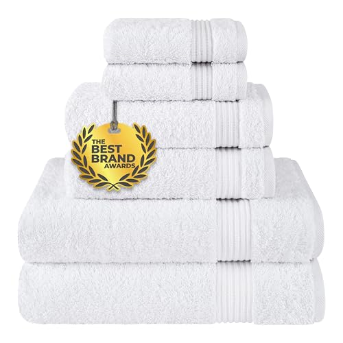 Cotton Paradise 6 Piece Towel Set, 100% Turkish Cotton Soft Absorbent Towels for Bathroom, 2 Bath Towels 2 Hand Towels 2 Washcloths, White