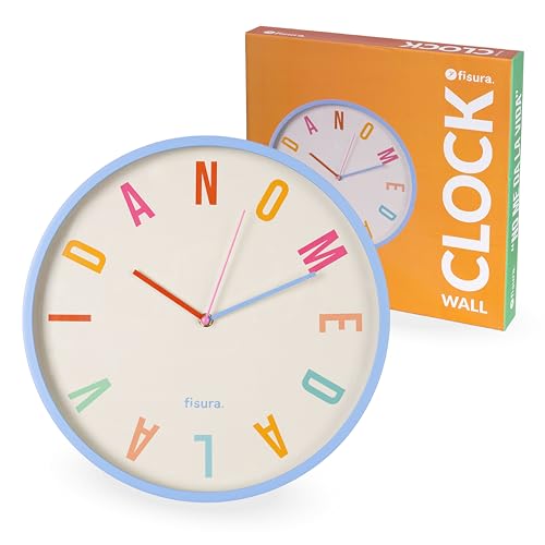 Fisura β Original Wall Clock No Me Da La Vida Silent Wall Clocks for Living Room, Kitchen, Office, Bedroom. Modern Design in Blue, 13.8 inches. Requires 1 AA Battery (Not Included)