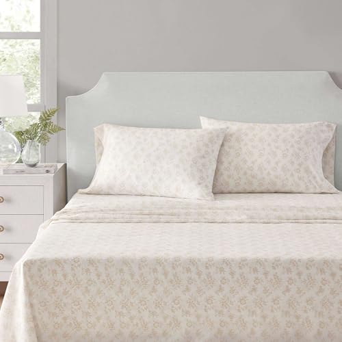 Martha Stewart - Twin Size Sheets Set, Crisp & Tailored Cooling Sheets w/a Naturally Smooth Cotton Percale Lightweight Feel - Bed Sheets with Matching Pillowcase & Fitted Sheet (Floral White)