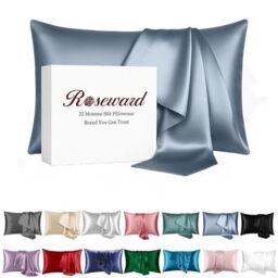 Real Mulberry Silk Pillowcase for Hair and Skin Made in USA, 19 Momme Silk Zippered Pillow Cases Standard Size, 6A Grade Organic Silk, Hypoallergenic, Anti Acne (Standard, Blue Grey)
