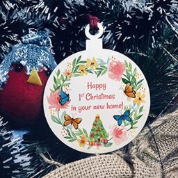 Happy 1st Christmas In Your New Home Bauble Hanging Floral Tree Decoration