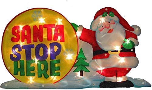 WeRChristmas 45 cm Pre-Lit Santa Holding Stop Here Sign Double Sided Window Silhouette Christmas Decoration