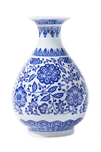 GaLouRo Blue Porcelain Vase, Blue and White Ginger Jar, Handmade Chinoiserie Vase, 8.7'' H