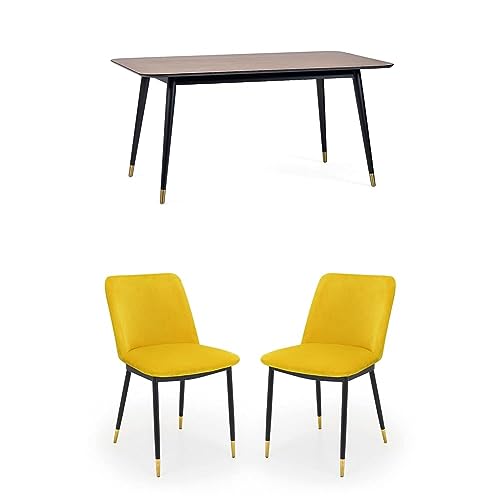 Julian Bowen Set of Findlay Rectangular Table and 4 Mustard Delaunay Chairs