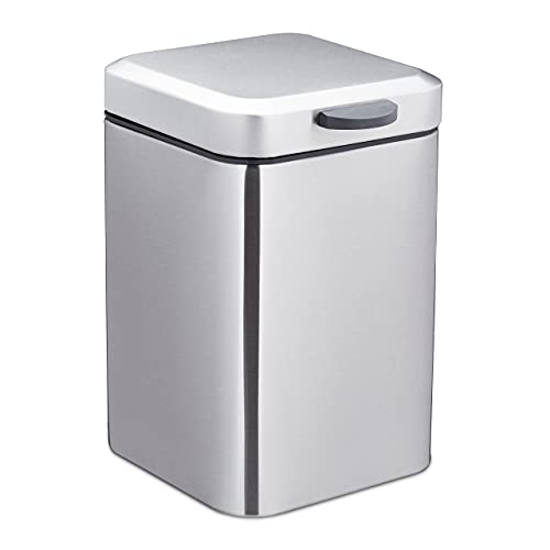 Relaxdays Wall-mounted Bathroom Bin, 3 Litres, Square, with Soft-close Mechanism, HWD: 24.5 x 16 x 23 cm, Silver