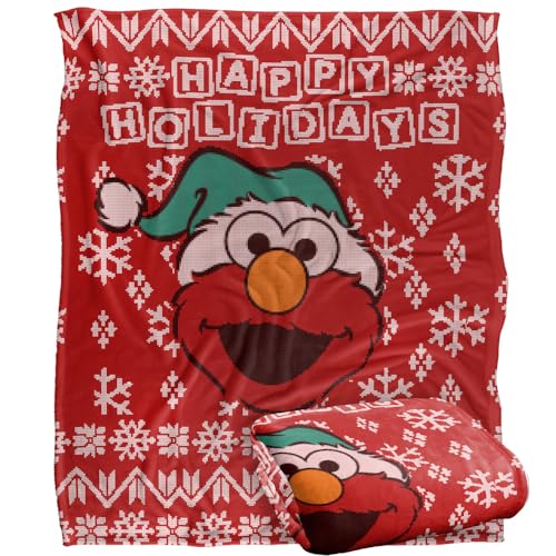 Sesame Street Elmo Ugly Christmas Sweater Silky Touch Super Soft Throw Blanket 152 X 127 Cm