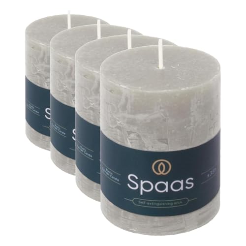 Spaas Rustic Pillar Candle 70/95 mm 35h, Light Grey (Pack of 4)