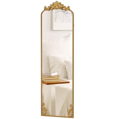HOMCOM Full Length Mirror Hanging or Leaning Baroque 50 x 160 cm Gold Tone - Against Wall, Floor Mirror, Metal Frame, Bedroom, Living Room, Dressing Room