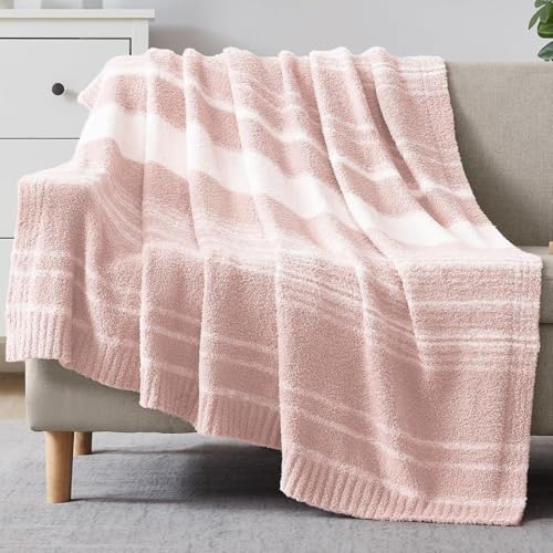 WRENGONGE Pink Throw Blanket, 50x70 Soft Cozy Microfiber Striped Throw Blankets for Couch, Sofa, Bed, Travel, Lightweight Fluffy Warm Plush Decorative Blankets for Women, Men,Kids Gift