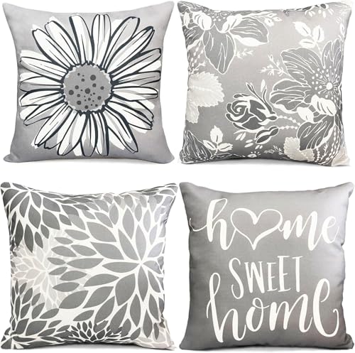 RYSMIYOU Decorative Boho Farmhouse Throw Pillow Covers 20x20 inch Set of 4 - throw pillow cases Linen Square Pillow Cases,Farmhouse Outdoor Modern Boho Pillow Covers for Couch Sofa Living Room