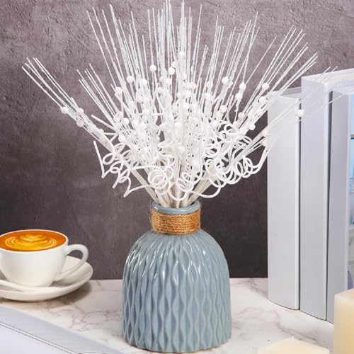 30 Pieces Christmas Glitter Curly Spray Picks 14 Inch Artificial Curly Berry Ting Ting Branches Decorative Sticks for Winter Wedding Vase Fillers Christmas Tree Wreath DIY Crafts Decor (White)