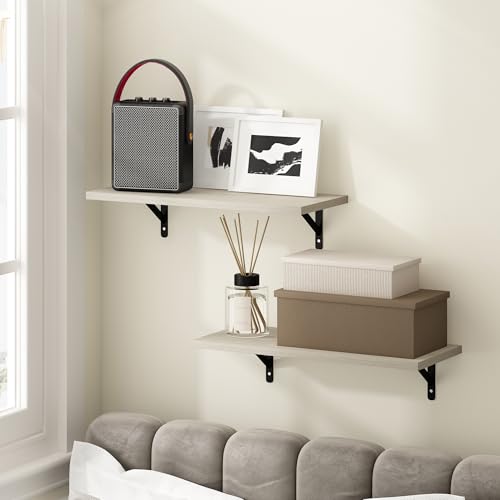 Furinno ROSSI Floating Shelves for Wall Set of 2, 45.7cm Wide Rectangular Wall Shelf, Floating Shelf, Wall Mounted Shelves, for Bathroom, Bedroom, Living Room, Metropolitan Pine