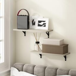Furinno ROSSI Floating Shelves for Wall Set of 2, 45.7cm Wide Rectangular Wall Shelf, Floating Shelf, Wall Mounted Shelves, for Bathroom, Bedroom, Living Room, Metropolitan Pine