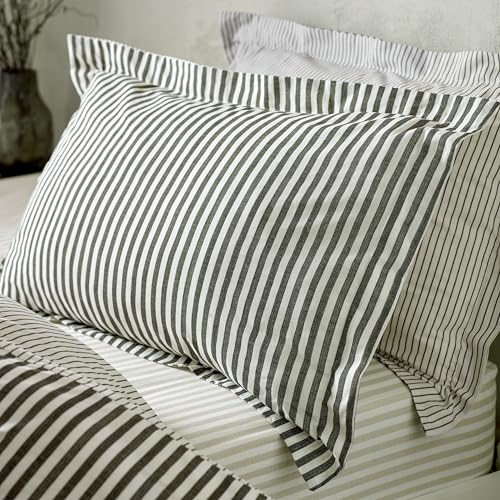 Furn. Yard Hebden Mélange Stripe 100% Cotton Pillowcase Pair – Soft Textured Striped Design (Black – 50x75cm)