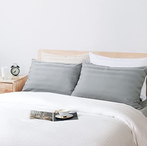 Pillow Cases King Size, 100% Egyptian Cotton Pillow Protectors with Zipper, 400 Thread Count Sateen Weave Grey Pillowcases King Size Set of 2, Premium Quality Pillow Covers for Home/Hotel