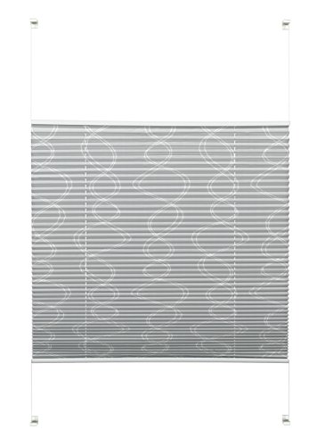 GARDINIA Pleated Blind Deco to be clamped or glued on, Opaque folding blind, All assembly parts included, EASYFIX Pleated Blind Decor, With two operating rails, Curl, Grey, 100 x 130 cm (WxH)