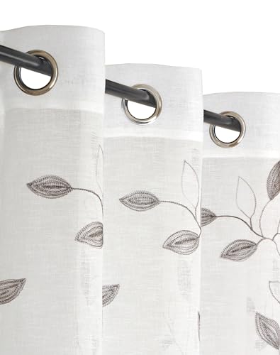 Atout Ciel Embroidered Foliage Net Curtain with Eyelets 140 x 240 cm Ready to Hang White