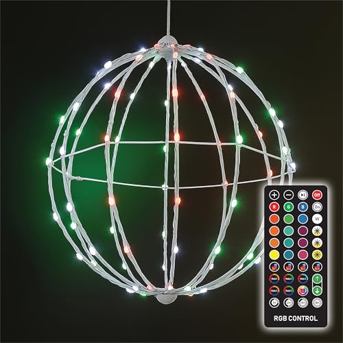 XMAS HAUS RGB 400mm Christmas Hanging Ball Light, Indoor and Outdoor Use, Remote and App Control, PSU, 3m Lead, Colour and Pattern Change, Festive Seasonal Decoration White