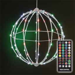 XMAS HAUS RGB 400mm Christmas Hanging Ball Light, Indoor and Outdoor Use, Remote and App Control, PSU, 3m Lead, Colour and Pattern Change, Festive Seasonal Decoration White