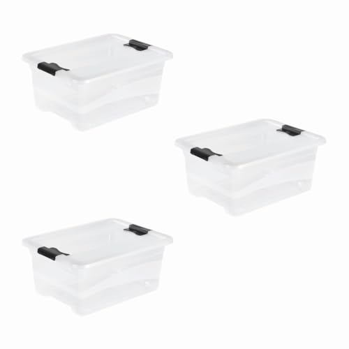 keeeper Cornelia 3 x Storage Boxes with Lid and Sliding Closure, 39.5 x 29.5 x 17.5 cm, 12 L, Transparent