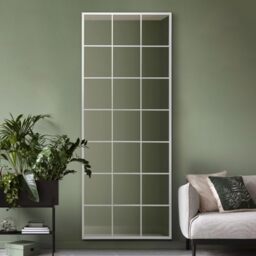 "MirrorOutlet The Fenestra - White Modern Window Full Length Leaner/Wall Mirror 79"" X 31"" (200CM X 80CM) Silver Mirror Glass with Black Metal Frame."