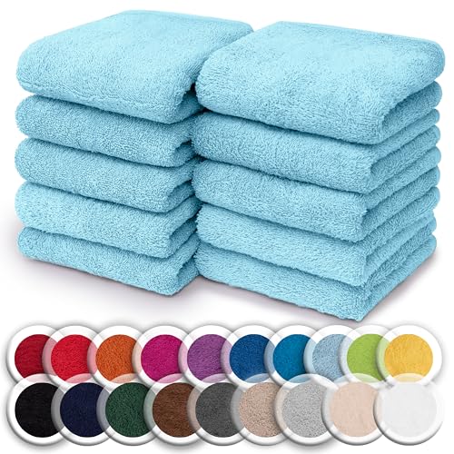 NatureMark Set of 10 Washcloths Made of 100% Cotton - Soft and Absorbent Face and Hand Towels - Practical for Bathroom and Kitchen - 30 x 30 cm, Light Blue