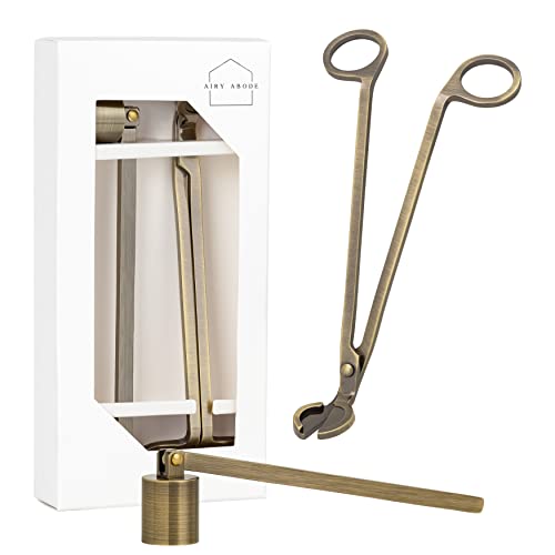 Airy Abode Candle Accessory Set with Candle Snuffer and Wick Trimmer ??? Brushed Gold