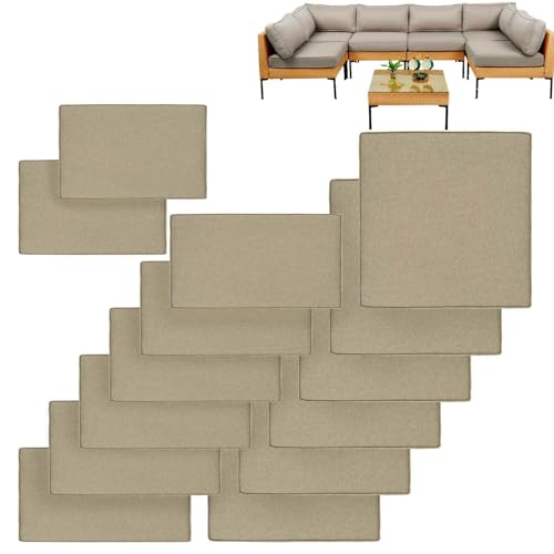 VIXLON 14Pcs Patio Cushion Covers Replacement Splashproof UV-Resistant Inelastic Covers with Zippers, Max Compatible 23.6x23.6x3.9 inch Patio Cushion, for 7 Pcs Outdoor Patio Furniture Sets