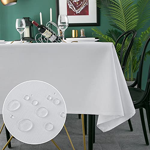 Qidordour Rectangle Tablecloth,60 x 84 inch,Faux Linen Table Cloth,Water Resistant Spill-Proof Wipeable Polyester Dining Table Cover for Kitchen Cafe Restaurant Buffet Tabletop Decoration,White