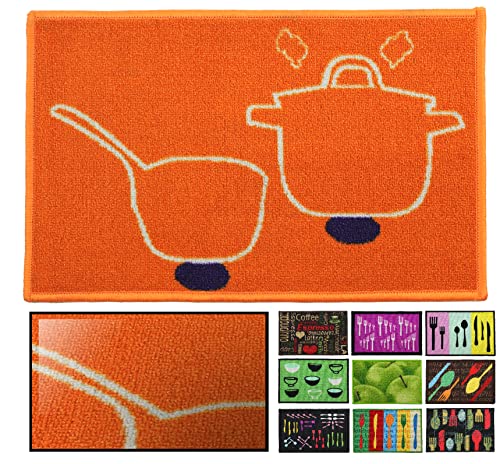 LUCA HOME Kitchen Doormat Non-Slip Highly Absorbent, Orange 50 x 130 cm, for Indoor, Machine Washable